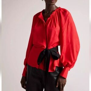 Ted Baker Tryniti Gathered-detail Contrast-tie Woven Blouse